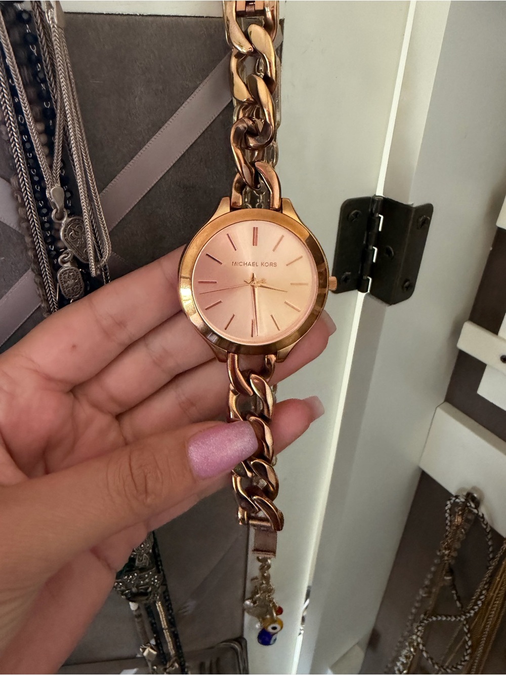 Michael Kors Rose Gold Chain Bracelet Watch with Pink Dial